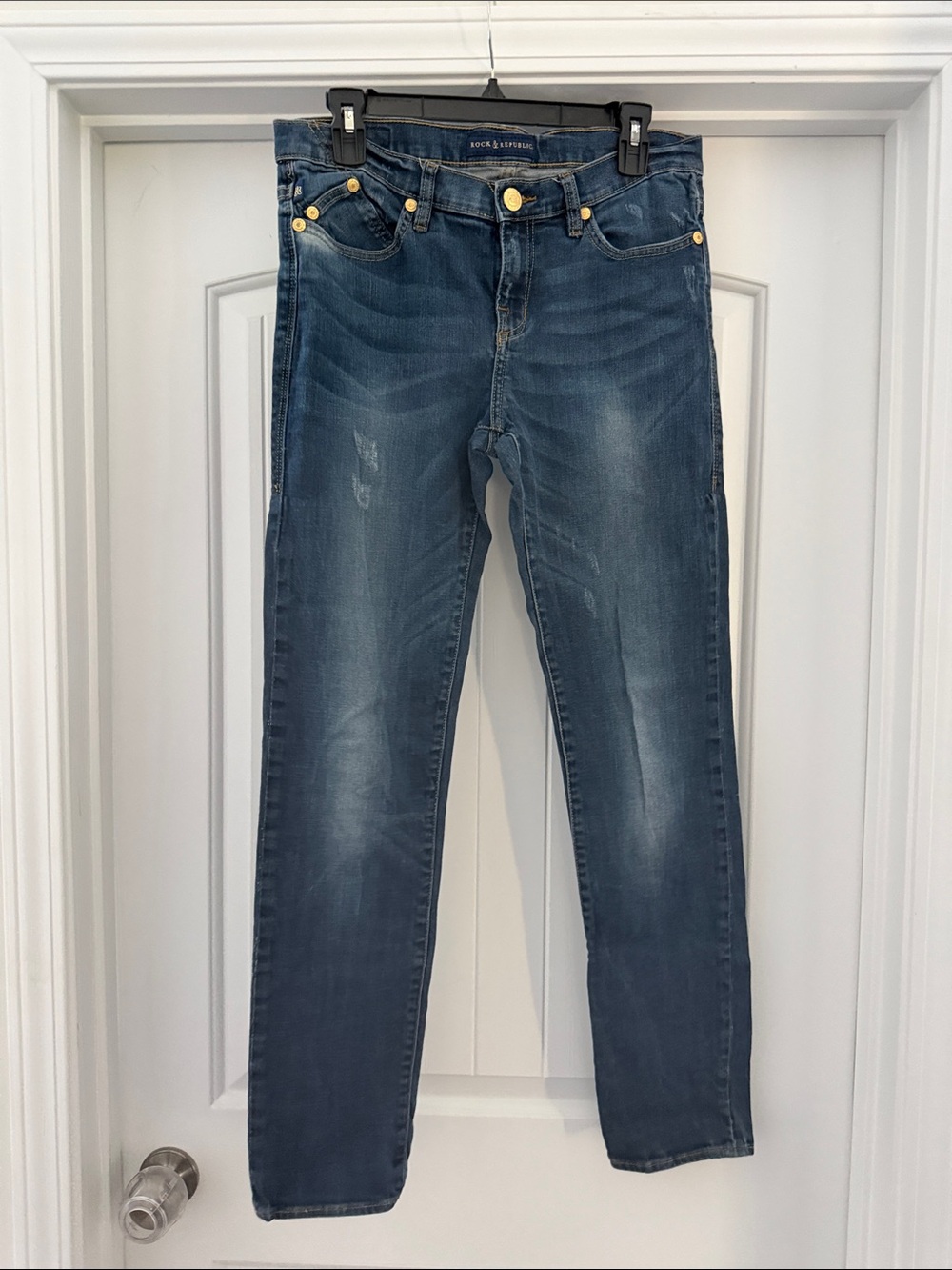 Rock & Republic Dark Blue Skinny Jeans with Gold Hardware